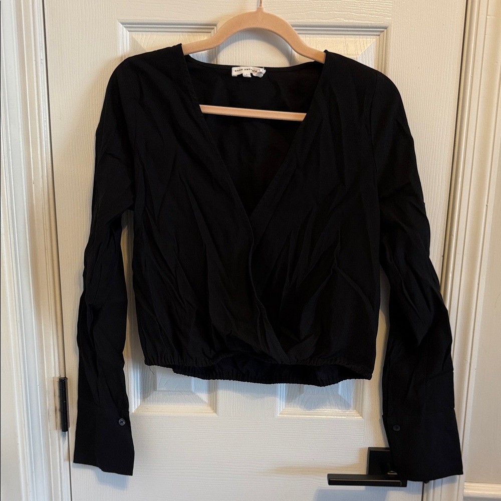 Good American Black Faux Wrap Top Sz 1